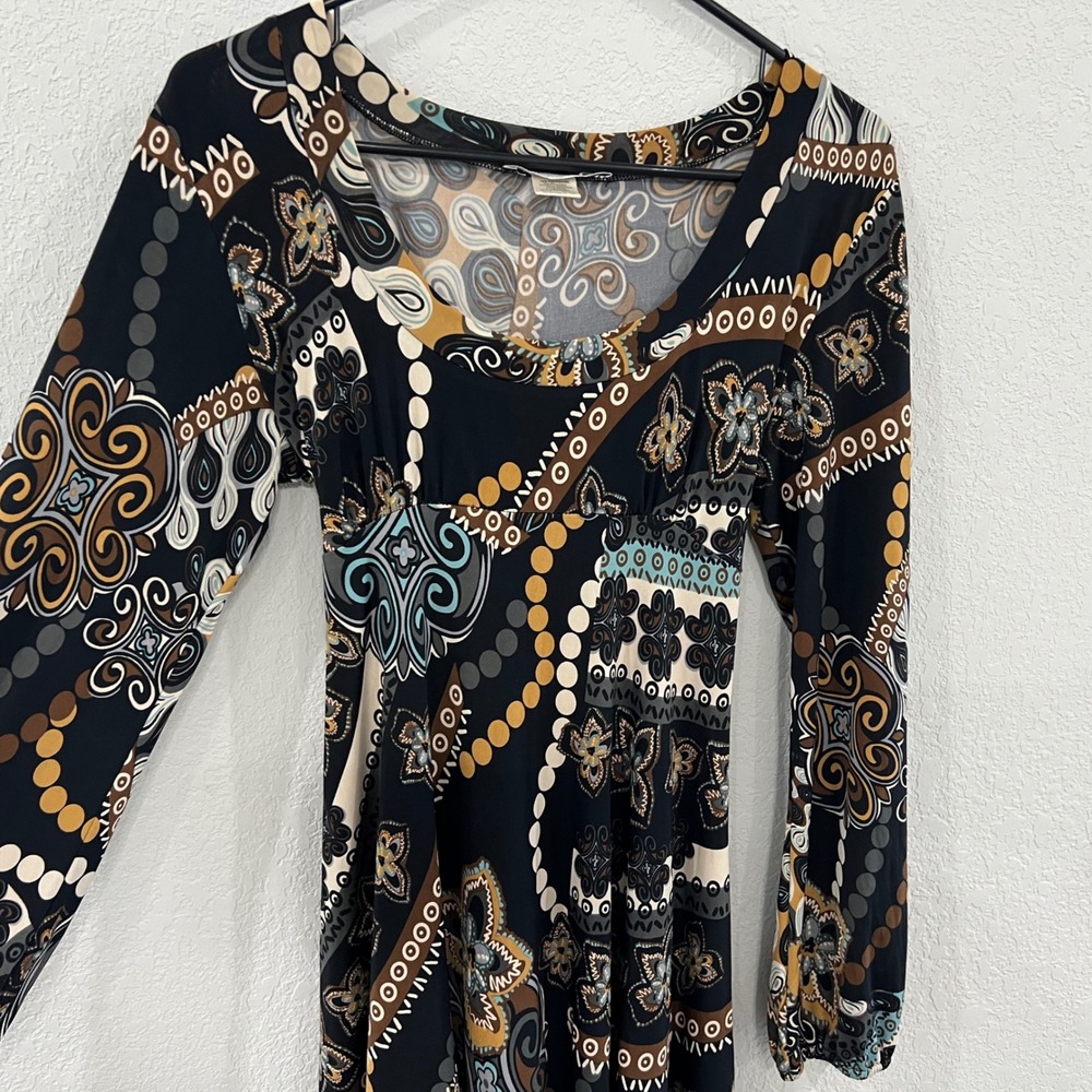 Charlotte Russe Womens L Brown Black Paisley Long Sleeve Dress Y2K Boho - Picture 3 of 9
